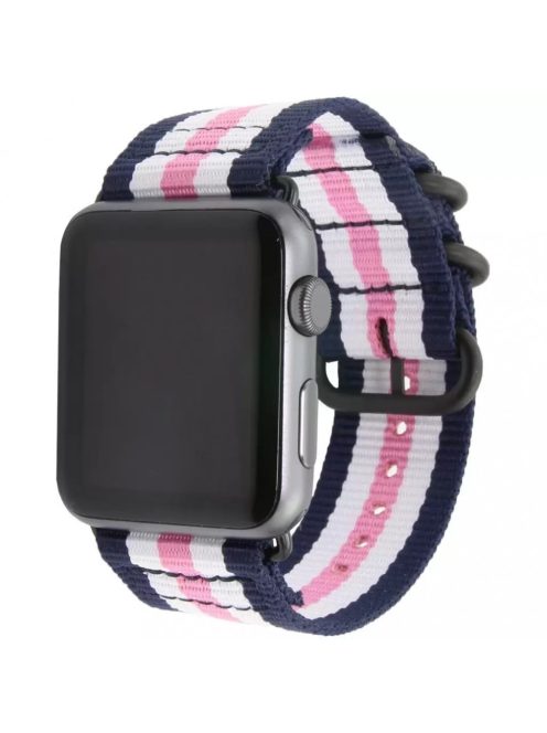 XPRO Apple Watch szőtt műanyag szíj 42mm / 44mm / 45mm / 49mm rózsaszín / fekete csíkos