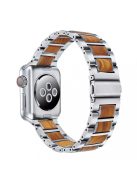 XPRO Apple Watch rozsdamentes acél fa berakással szíj Ezüst / Barna 42mm/44mm/45mm/49mm