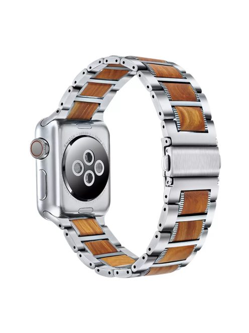 XPRO™ Apple Watch rozsdamentes acél fa berakással szíj Ezüst / Barna Apple Watch 42mm (S1-S3) / 44mm / 45mm / 46mm / 49mm készülékhez