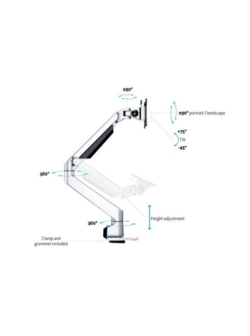 MULTIBRACKETS Asztali konzol, M VESA Gas Lift Arm Single Silver (15-34", max.VESA: 100x100 mm, 10 kg)
