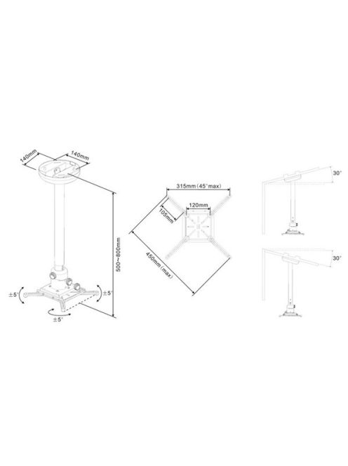 MULTIBRACKETS Mennyezeti konzol, M Universal Projector Ceiling Mount 500-800 with Finetune (20 kg)