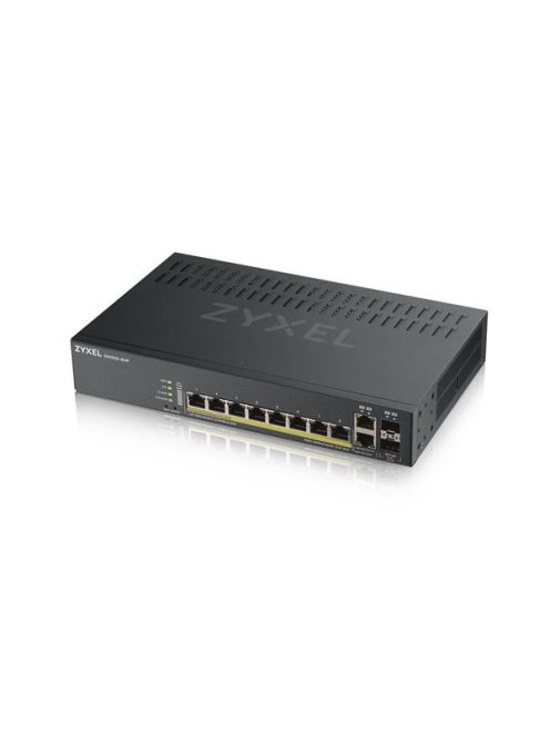 ZYXEL Switch 8x1000Mbps (8xPOE) + 2xGigabit kombó SFP+, Fémházas Menedzselhető (8GbE port), GS1920-8HPV2-EU0101F