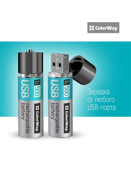 COLORWAY AA újratölthető elem, CW-UBAA-02 Rechargeable Battery USB 1200 mAh 1.5V (2pcs.)