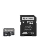 PLATINET Memóriakártya, PRO, microSDXC 64GB class10 UIII 90MB/s + ADAPTER