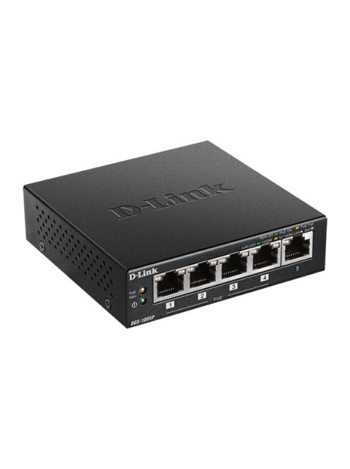 D-LINK Switch 5x1000Mbps (4xPOE+) Fémházas Asztali, DGS-1005P/E