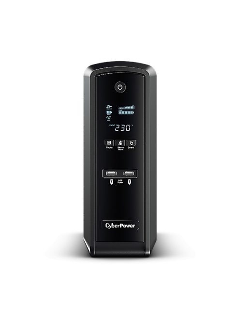 CYBERPOWER UPS, gaming, CP1500EPFCLCD (6 aljzat) 1500VA/900W, szünetmentes, tiszta sinus, +2 USB, LINE-INTERAKTÍV, AVR