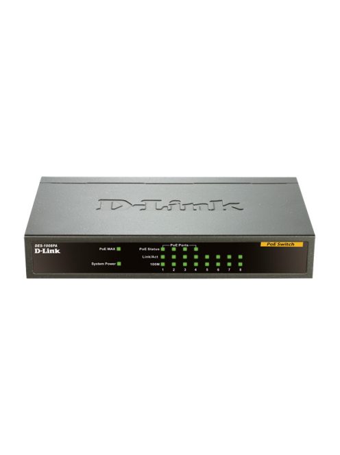 D-LINK Switch 8x100Mbps (4xPOE) Fémházas Asztali, DES-1008PA