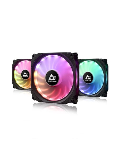 CHIEFTEC Ventilátor, TORNADO RGB Ventilátor + RGB Kontroller + Távirányító, 3 darab/csomag, fekete