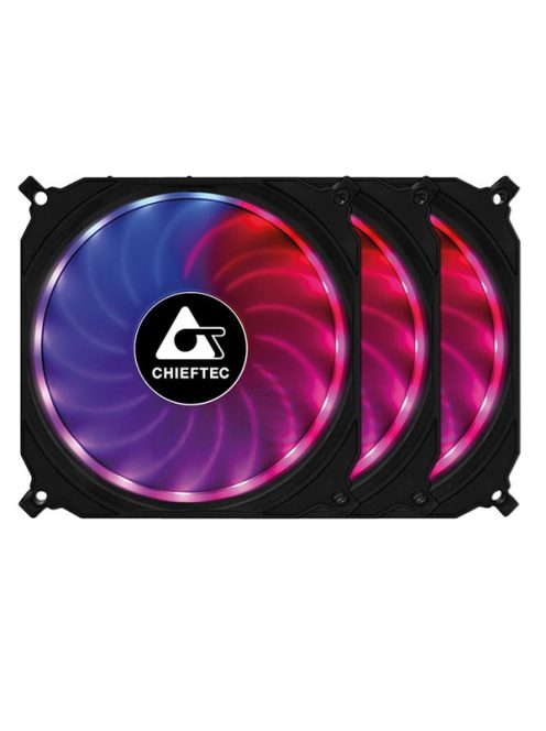 CHIEFTEC Ventilátor, TORNADO RGB Ventilátor + RGB Kontroller + Távirányító, 3 darab/csomag, fekete