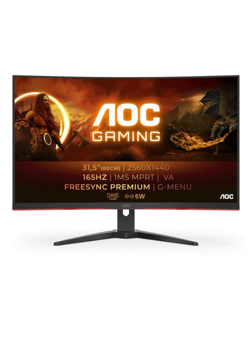 AOC Ívelt Gaming 165Hz VA monitor 31.5" CQ32G2SE/BK, 2560x1440, 16:9, 250cd/m2, 1ms, 2xHDMI/DisplayPort, hangszóró