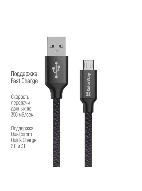 COLORWAY Kábel, Cable USB MicroUSB 2m 2.4A black (CW-CBUM009-BK)