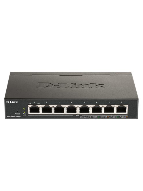 D-LINK Switch 8x1000Mbps (8xPOE) Fémházas Asztali Menedzselhető, DGS-1100-08PV2/E