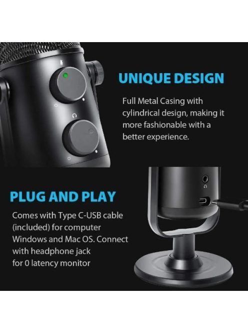 MAONO USB Podcast Mikrofon AU-902, USB Microphone Set Cardioid Condenser Podcast Mic