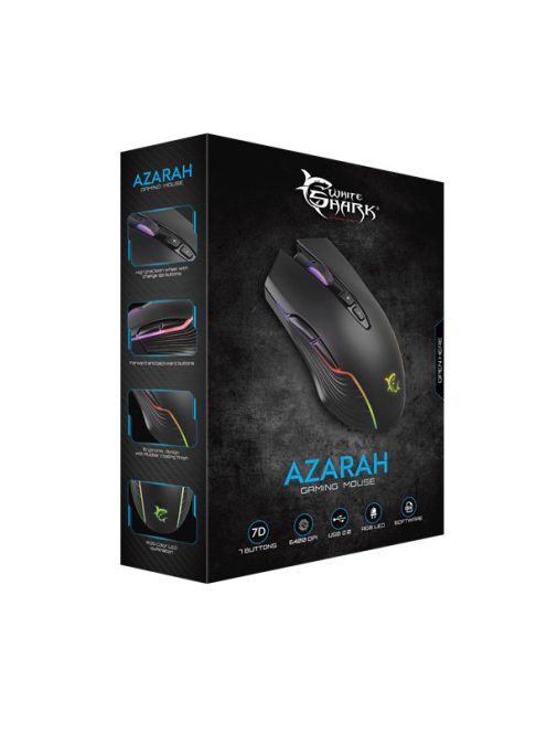 WHITE SHARK GM-5003 AZARAH gaming egér, fekete, 6400dpi