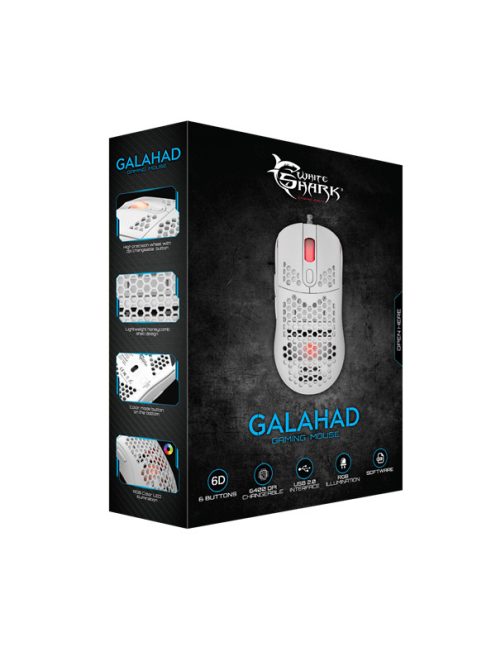 WHITE SHARK GM-5007W GALAHAD gamer egér, fehér, 6400 dpi