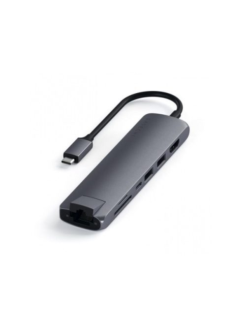 Satechi Aluminium Type-C Slim Multiport, 1xHDMI 4K,2x USB-A,1x SD,1x Ethernet, USB-C(60W) - Space Grey