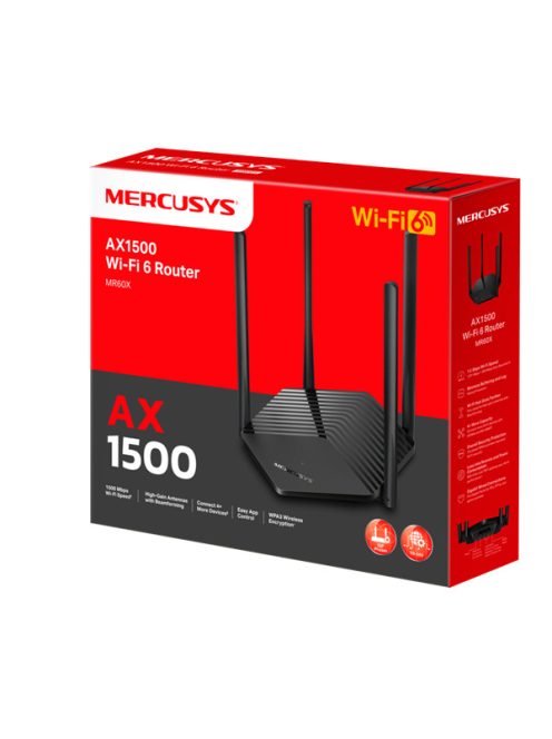 MERCUSYS Wireless Router Dual Band AX1500 1xWAN(1000Mbps) + 3xLAN(1000Mbps), MR60X