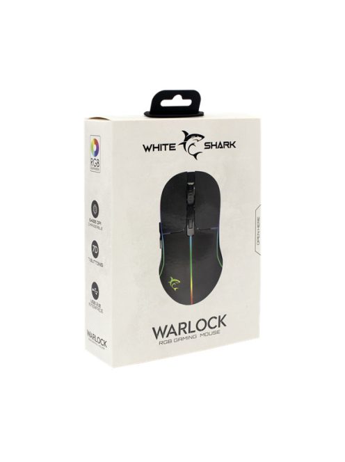 WHITE SHARK GM-5010 WARLOCK gamer egér, 7D, fekete, 6400 dpi, RGB