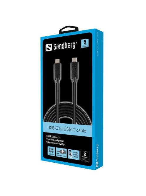 SANDBERG USB-C tartozék, USB-C > USB-C 2M USB 3.1 Gen.2