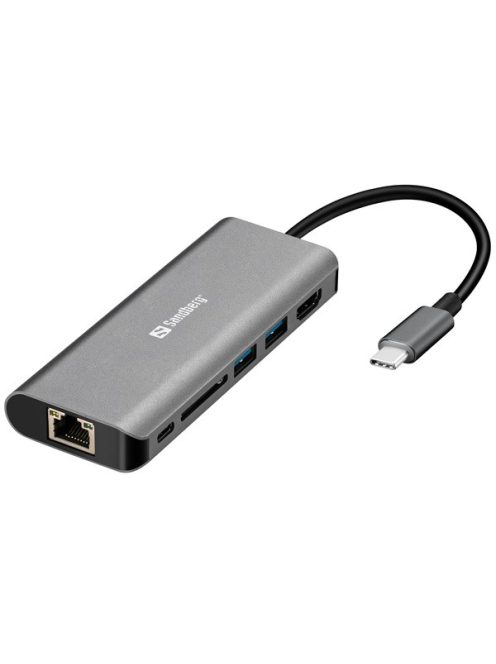 SANDBERG USB-C dokkoló, USB-C Dock HDMI+LAN+SD+USB100W