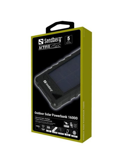 SANDBERG Hordozható akkumulátor, Outdoor Solar Powerbank 16000