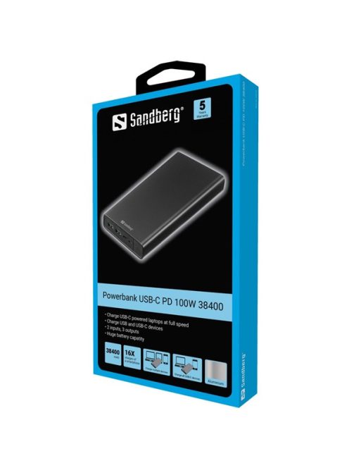 SANDBERG Hordozható akkumulátor, Powerbank USB-C PD 100W 38400