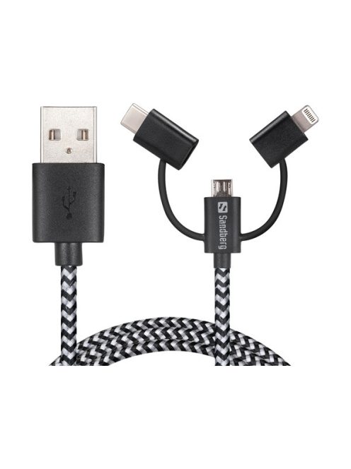 SANDBERG Töltőkábel, Lightning+MicroUSB+USB-C 1m