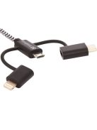 SANDBERG Töltőkábel, Lightning+MicroUSB+USB-C 1m