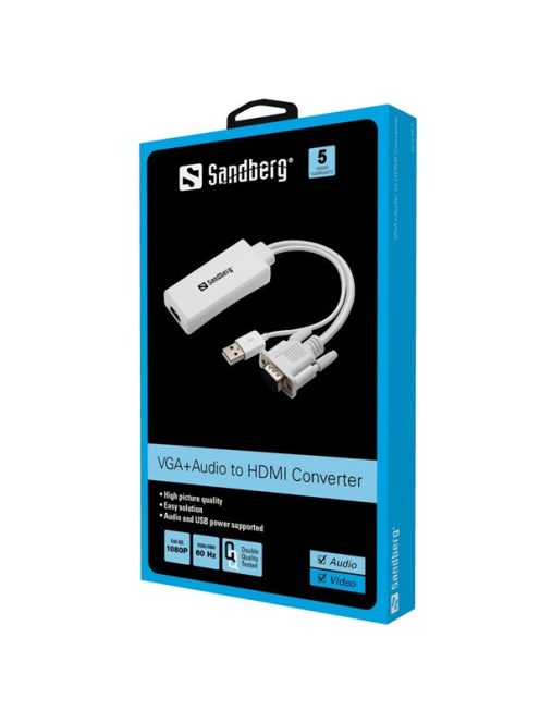 SANDBERG Kijelző konverter, VGA+Audio to HDMI Converter