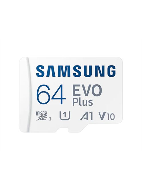 SAMSUNG Memóriakártya, EVO Plus microSD kártya (2021) 64GB, CLASS 10, UHS-1, U1, V10, A1, + Adapter, R130/W