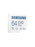 SAMSUNG Memóriakártya, EVO Plus microSD kártya (2021) 64GB, CLASS 10, UHS-1, U1, V10, A1, + Adapter, R130/W