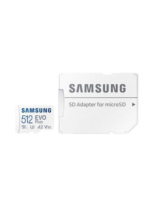 SAMSUNG Memóriakártya, EVO Plus microSD kártya (2021) 512GB, CLASS 10, UHS-1, U3, V30, A2, + Adapter, R130/W