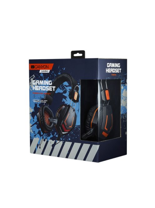 CANYON Vezetékes Headset, Fobos, Hangerő szabályzó, Memória habos párnák, fekete-narancs - CND-SGHS3A