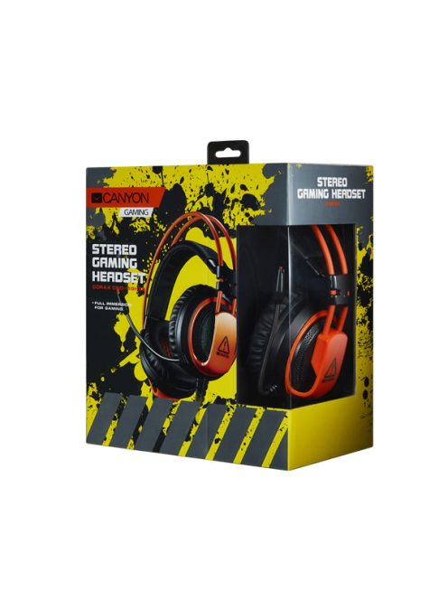 CANYON Vezetékes Headset, Corax, LED Világítás, Memória habos párnák, fekete-narancs - CND-SGHS5A