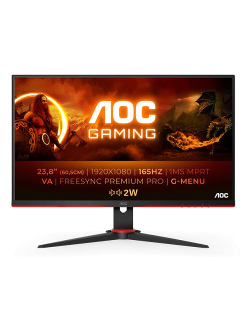 AOC Gaming 165Hz VA monitor 23.8" 24G2SAE/BK, 1920x1080, 16:9, 350cd/m2, 1ms, 2xHDMI/DisplayPort, hangszóró