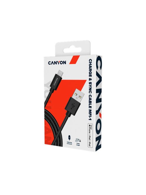 CANYON Töltőkábel, USB - LTG, Apple kompatibilis, fekete - CNS-MFICAB01B