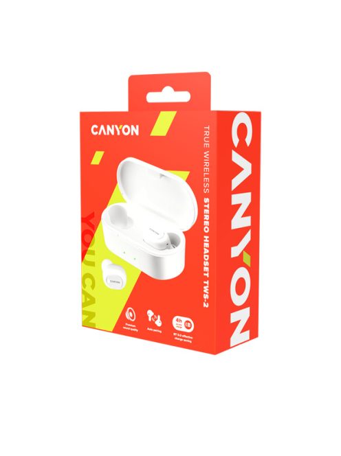 CANYON Vezeték Nélküli Headset, Bluetooth, Stereo, 800mAh, fehér - CND-TBTHS2W