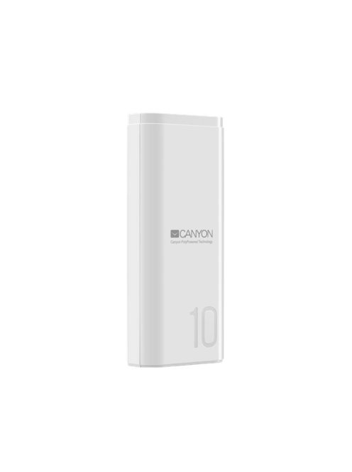 CANYON Powerbank, 10000mAh, USB-C/microUSB Input, 1xUSB Output, 5V-2,1A, fehér - CNE-CPB010W