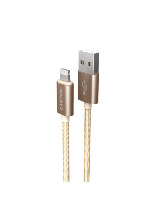 CANYON Töltőkábel, USB - LTG, Apple kompatibilis, Szövetborítás, 1m, arany - CNS-MFIC3GO