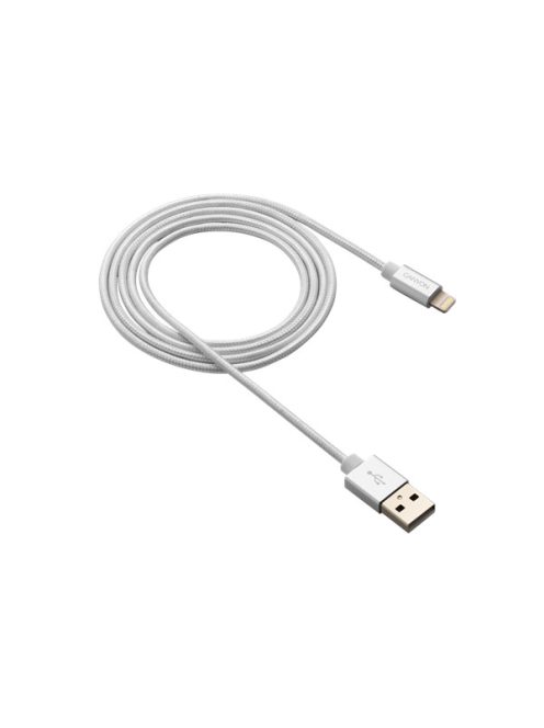 CANYON Töltőkábel, USB - LTG, Apple kompatibilis, Szövetborítás, 1m, fehér - CNS-MFIC3PW