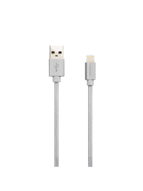 CANYON Töltőkábel, USB - LTG, Apple kompatibilis, Szövetborítás, 1m, fehér - CNS-MFIC3PW