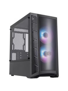   COOLER MASTER Ház Mini Tower ATX MASTERBOX MB320L ARGB + Kontroller,2db Ventilátorral,Tápegység nélkül, Üvegfalú, fekete