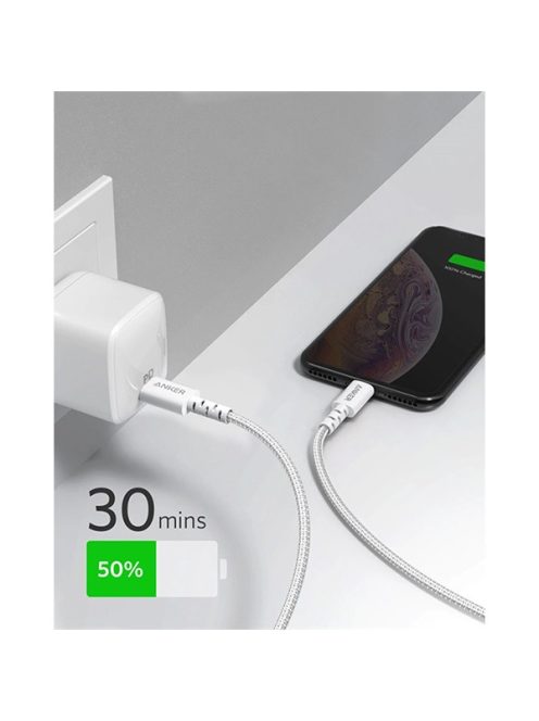 ANKER Töltőkábel, PowerLine Select+, USB-C - LTG, 1,8 méteres, fehér - A8618H21