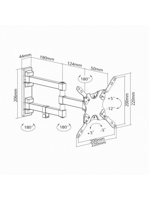 SBOX LCD-223 fali konzol, dönthető, forgatható, 13"-42", 200x200, max 20 kg