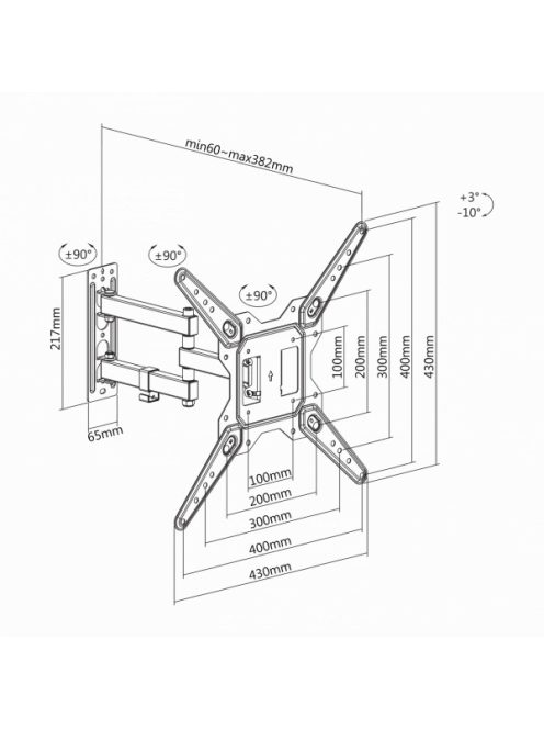 SBOX LCD-443 fali konzol, dönthető, forgatható, 23"-55", 400x400, max 30 kg