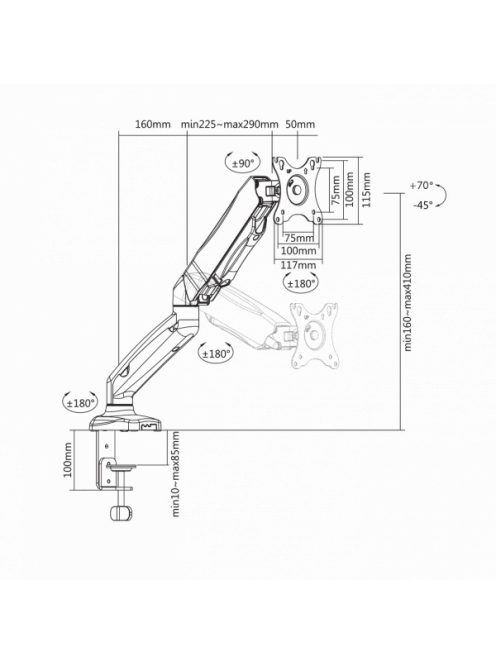 SBOX LCD-S012  Asztali monitor tartó konzol, dönthető, forgatható, 13"-27", 100x100, max 6 kg