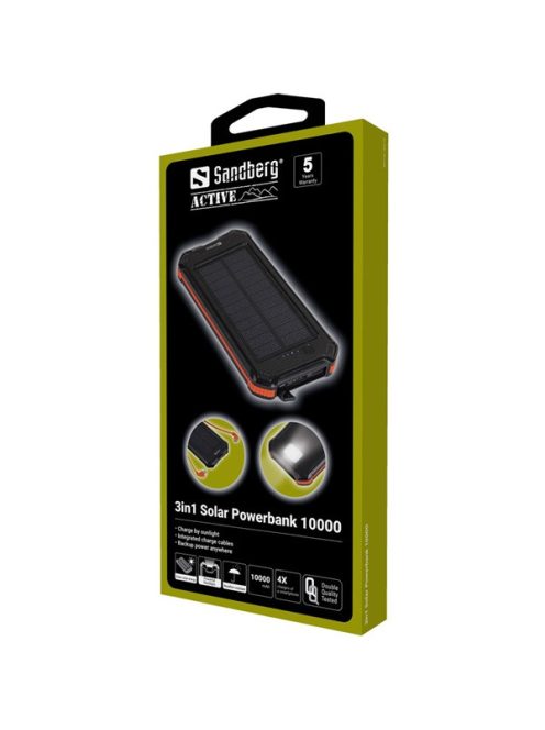 SANDBERG Hordozható akkumulátor, 3in1 Solar Powerbank 10000 mAh