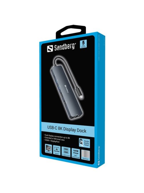 SANDBERG USB-C dokkoló, USB-C 8K Display Dock