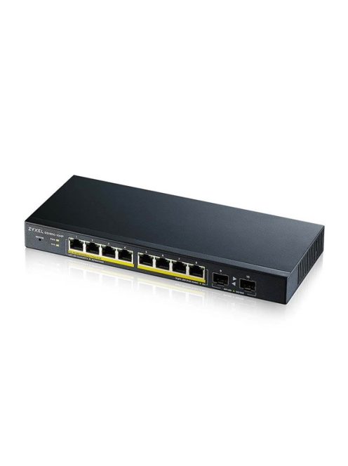 ZYXEL Switch 10x1000Mbps(8xPOE) + 2xGigabit SFP, Fémházas Menedzselhető (8GbE port), GS1900-10HP-EU0102F