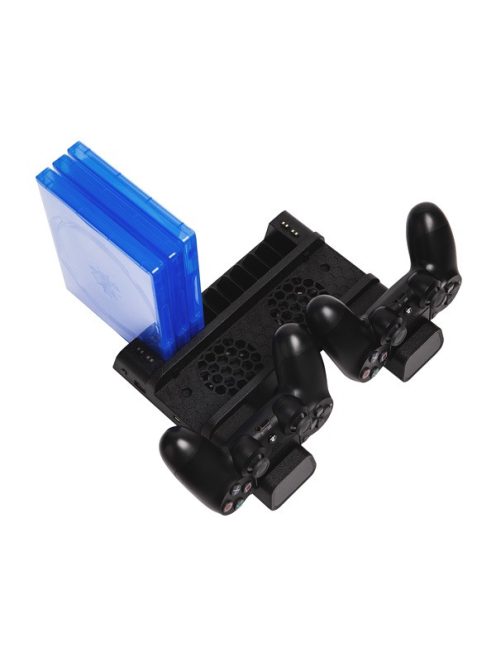 FROGGIEX PS4 Kiegészítő Konzol hűtő + Töltő állomás + Játék tartó Fekete, FX-P4-C3-B
